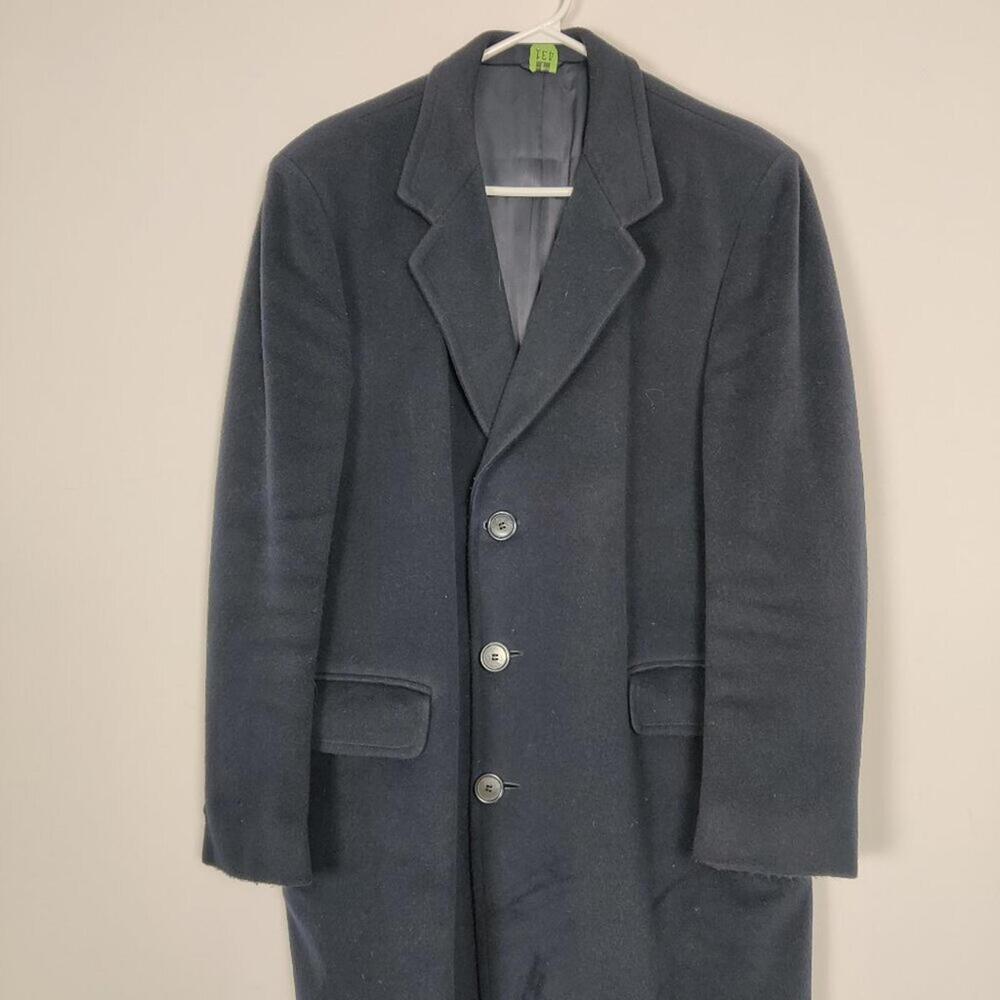 Leishman by Tip Top Men's Pea Coat Size L Navy Cashmere Wool Business Casual